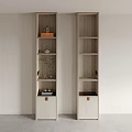 Modern Wooden Decorative Cabinets With Open Shelves And Small Ornaments