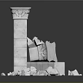 Broken White Stone Column With Decorative Capital And Scattered Stone Pieces 3d model