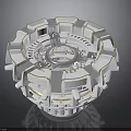 White Circular Mechanical Component With Golden Lines Transparent Center And Layered Structure