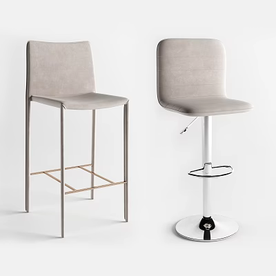 Modern Light Gray Upholstered Bar Stools With Metal Frame And Height Adjustable Design 3d model