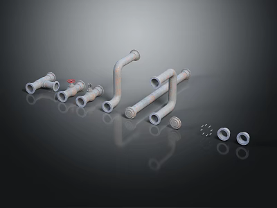 Essential Plumbing Hardware Tools With Elbows Tees Nuts And Fittings 3d model