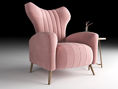 Pink Single Sofa with High Backrest and Armrests Metal Legs Side Table and Vase 3d model