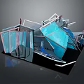 Abstract 3D Art Installation With Geometric Shapes Transparent Panels And Human Figures