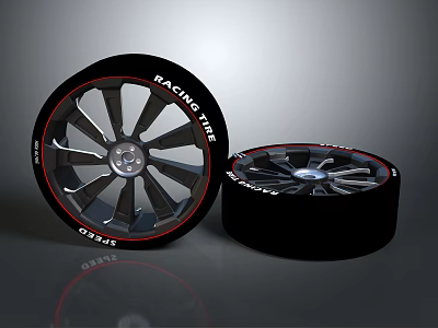 Car Sport Racing Tyres With Black Alloy Rims And Red Accent Stripes 3d model Car Sport Racing Tyres With Black Alloy Rims And Red Accent Stripes 3d model
