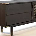 Modern Dark Wood TV Stand With Grid Doors Drawers And Brass Legs