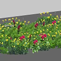 Vibrant Garden Bed With Red Yellow Flowers And Lush Green Leaves