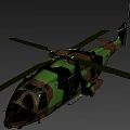 Military Helicopter Featuring Camouflage Paint Scheme Rotor Blades And Fuselage Design