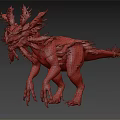 Detailed Fierce Fantasy Dinosaur Creature With Spiked Horns And Scaly Skin