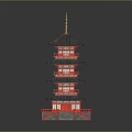 Traditional Multi Tiered Pagoda Architecture With Red Framework Gray Roof And Golden Spire
