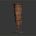 Artistic Vase With Red And Yellow Patterns On Black Stand And White Base