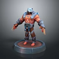 Bear Headed Warrior Character With Muscular Body Fur Armor And Claw Weapons On Display Stand
