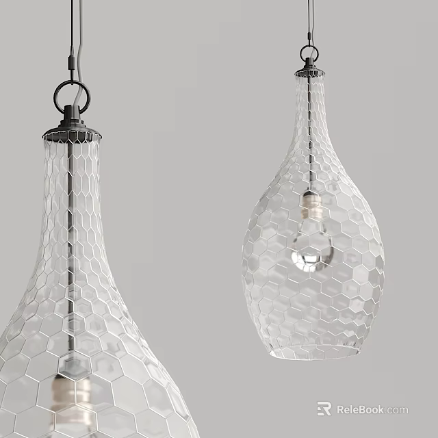 Elegant Transparent Glass Pendant Lights With Honeycomb Texture Modern Design 3d model 