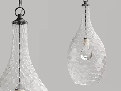 Elegant Transparent Glass Pendant Lights With Honeycomb Texture Modern Design 3d model