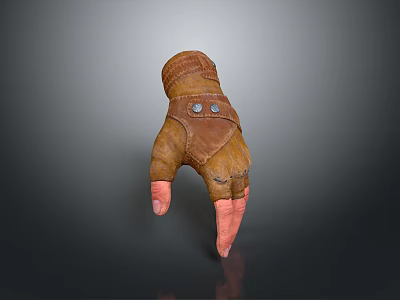 Durable Brown Leather Gloves With Metal Buttons And Pink Finger Parts 3d model