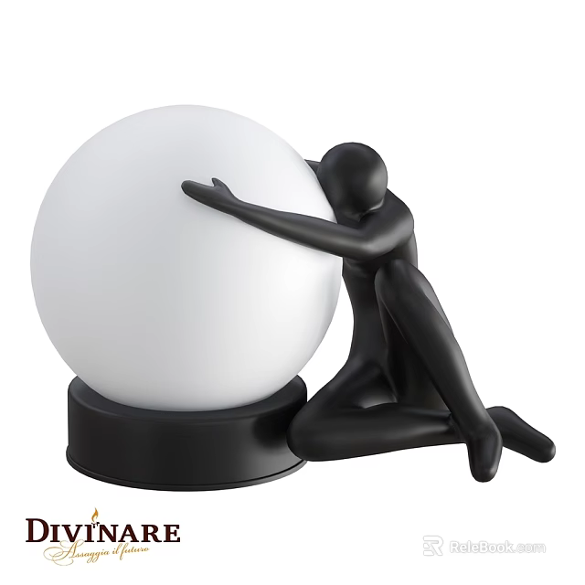 Modern Sculptural Table Lamp With Black Human Figure And White Spherical Shade 3d model 