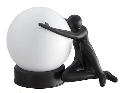 Modern Sculptural Table Lamp With Black Human Figure And White Spherical Shade 3d model