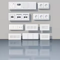 White Electrical Switch Panels and Power Sockets with USB Ports and Buttons 3d model