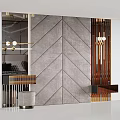 Stylish Interior With Gray Chevron Pattern Panels And Golden Brass Decor Elements 3d model