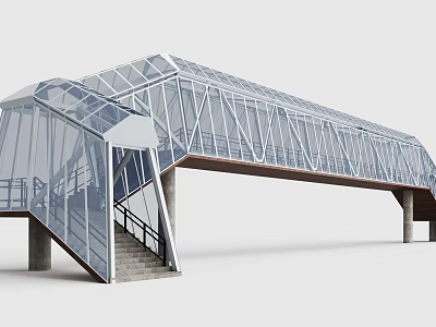 Modern Glass Bridge Design With Steel Frame And Transparent Panels Connected By Staircase Structure 3d model
