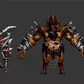 Boar Warrior Character With Spiked Armor Giant Weapon And Skull Decoration