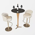 Light Padded Bar Stools With Metal Frame And Wine Bottle Glasses On Round Bar Table