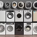Various Modern Washing Machines With Front Load Design Different Colors And Control Panels 3d model