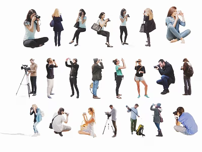 Group of People Taking Photos in Various Poses With Cameras Phones And Tripods 3d model