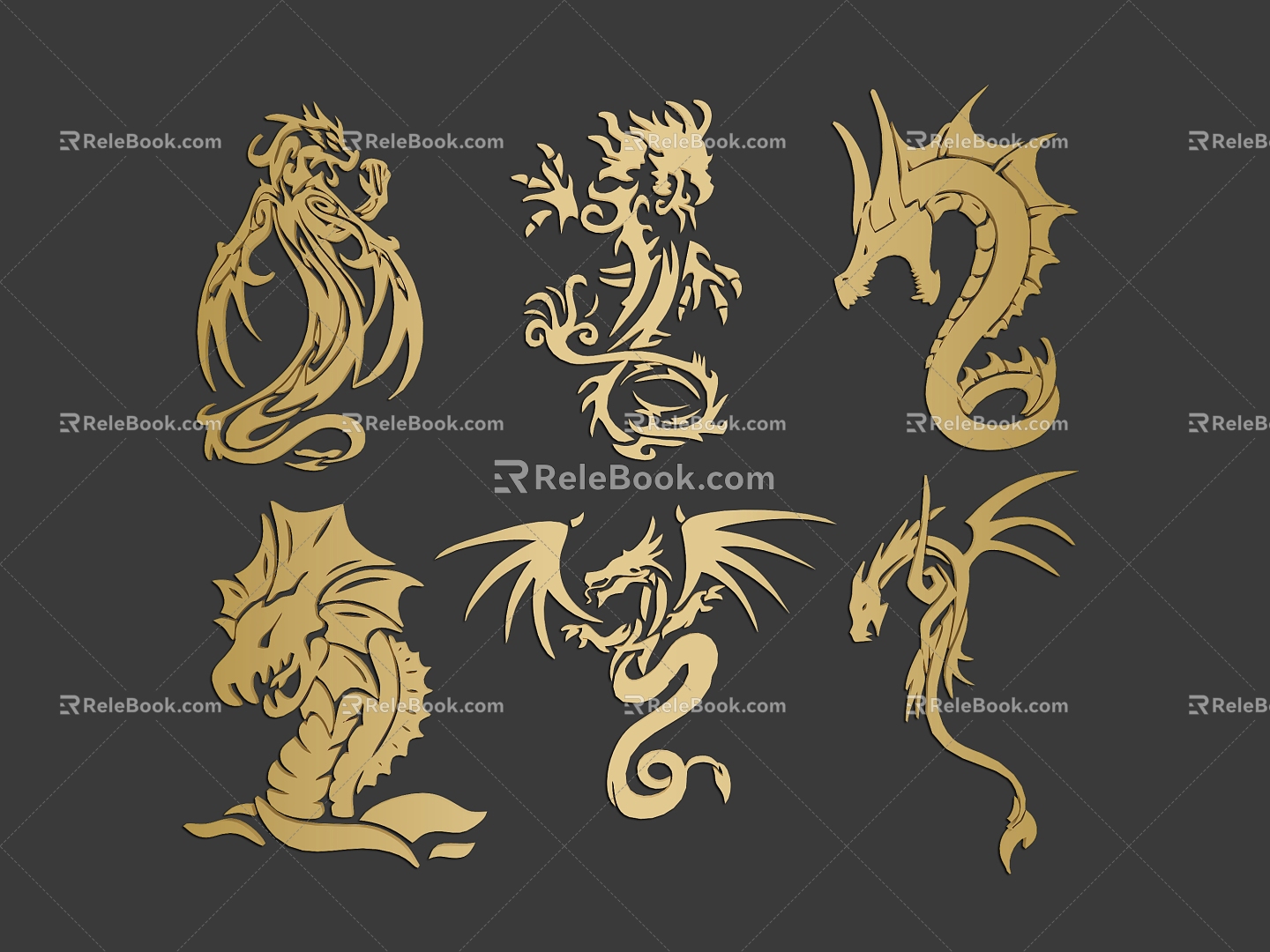 Animal Pattern Black Ancient Dragon Canglong Rune Figure Tattoo Totem Tattoo Material Graphic Icon Seal 3d model