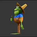 Cartoon Frog Character With Straw Hat Blue Shirt Orange Pants Front Back View Design