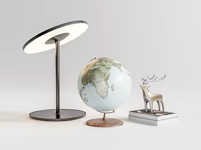 Decorative Ornament Set with Table Lamp Globe and Deer Figurine 3d model