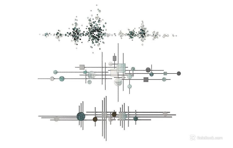 Abstract Geometric Wall Decor Design With Colorful Dots Lines And Square Elements 3d model