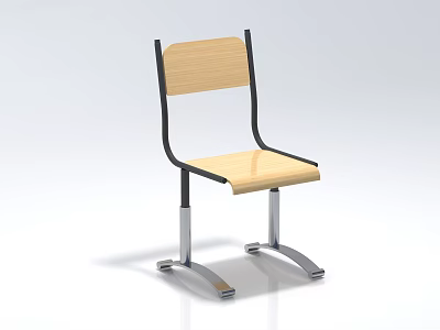 Modern Single Chair With Wooden Seat Back And Metal Support Frame 3d model