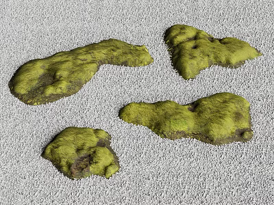 Green Moss Covered Microlandforms With Irregular Shaped Textured Surface On Gray Granular Background 3d model