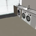 Elegant Modern Laundry Room With Two White Washers Sink And Storage Cabinets