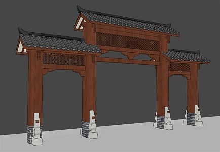 Chinese style archway outdoor building door head 3d model