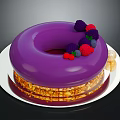 Purple Ring Cake Topped With Fresh Berries And Golden Layered Base