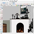 Cozy Fireplace With Burning Flames Table Lamp Candles And Framed Art