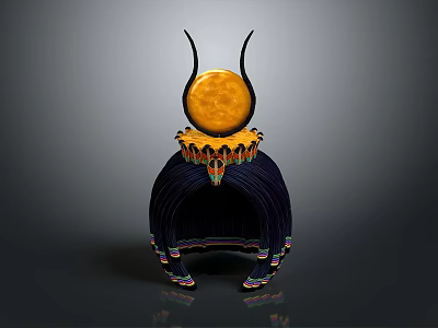 Mythical Character With Horned Creature Features On Decorative Base With Yellow Orb 3d model