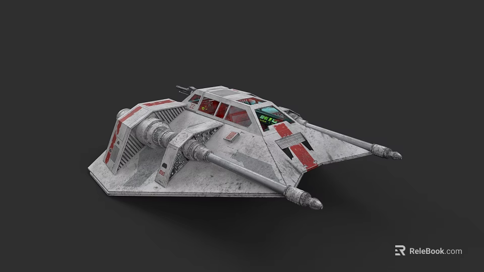 Sci Fi Spaceship Model With Gray Red Exterior Cockpit And Twin Cannons 3d model 