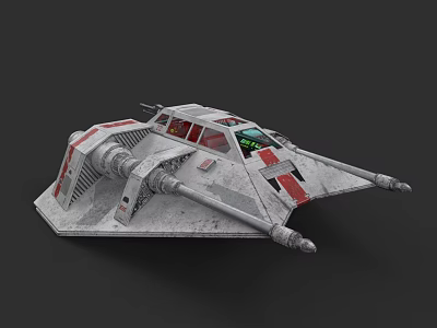 Sci Fi Spaceship Model With Gray Red Exterior Cockpit And Twin Cannons 3d model