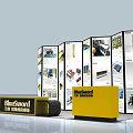 BlueSword Exhibition Display With Multiple Panels Showing Product Images And Brand Logo