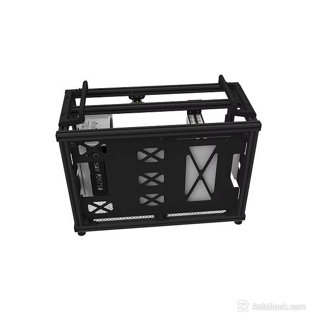 Black Metal Equipment Frame With X Shaped Ventilation Panels And Structure 3d model 