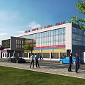 Modern Fire Station Exterior With Glass Facade Emergency Vehicles And Green Lawn