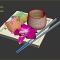 Delicious Fried Wontons Served With Pink Beverage And Orchid On White Plate With Chopsticks