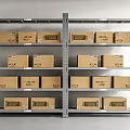 Gray Metal Storage Shelves With Stacked Brown Boxes And Labels For Organized Storage