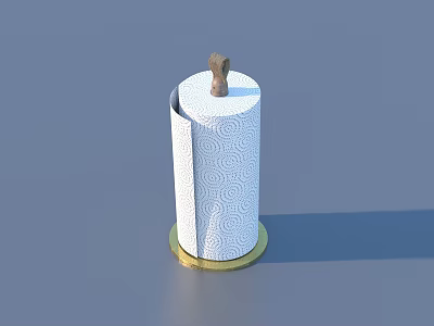 White Paper Towel Roll With Wavy Pattern On Gold Base Wooden Holder 3d model