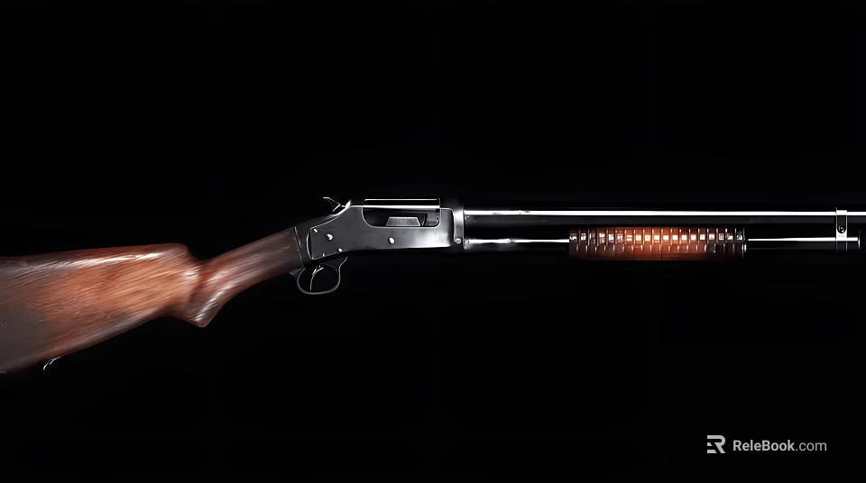 Detailed Classic Shotgun With Wooden Stock And Shiny Metal Barrel View 3d model 