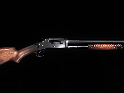 Detailed Classic Shotgun With Wooden Stock And Shiny Metal Barrel View 3d model
