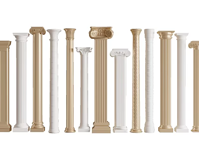 Roman Columns with Various Styles and Gold White Decorative Designs 3d model