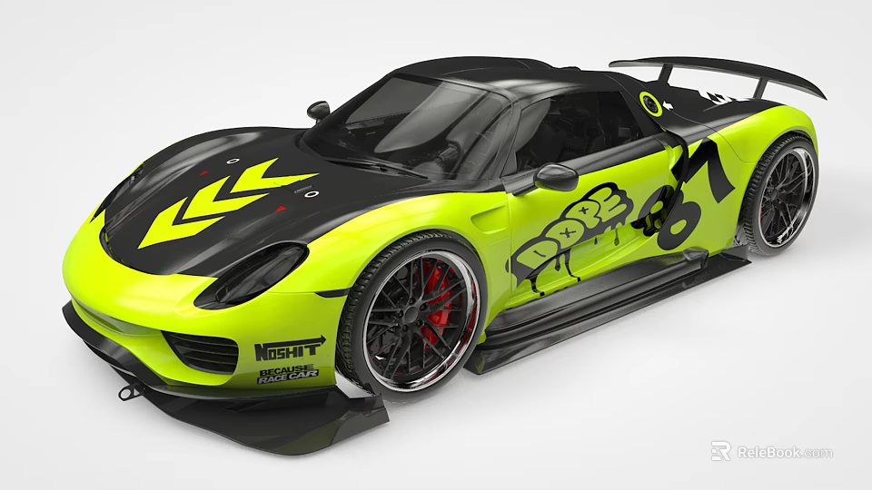 Yellow And Black Sports Car With Racing Decals Edge 81 Rear Spoiler Red Brake Wheels 3d model 